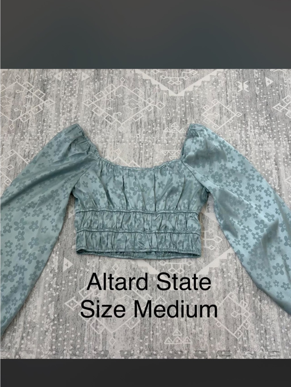 Altar'd State Dusty Blue Floral Off-Shoulder Smocked Crop Top